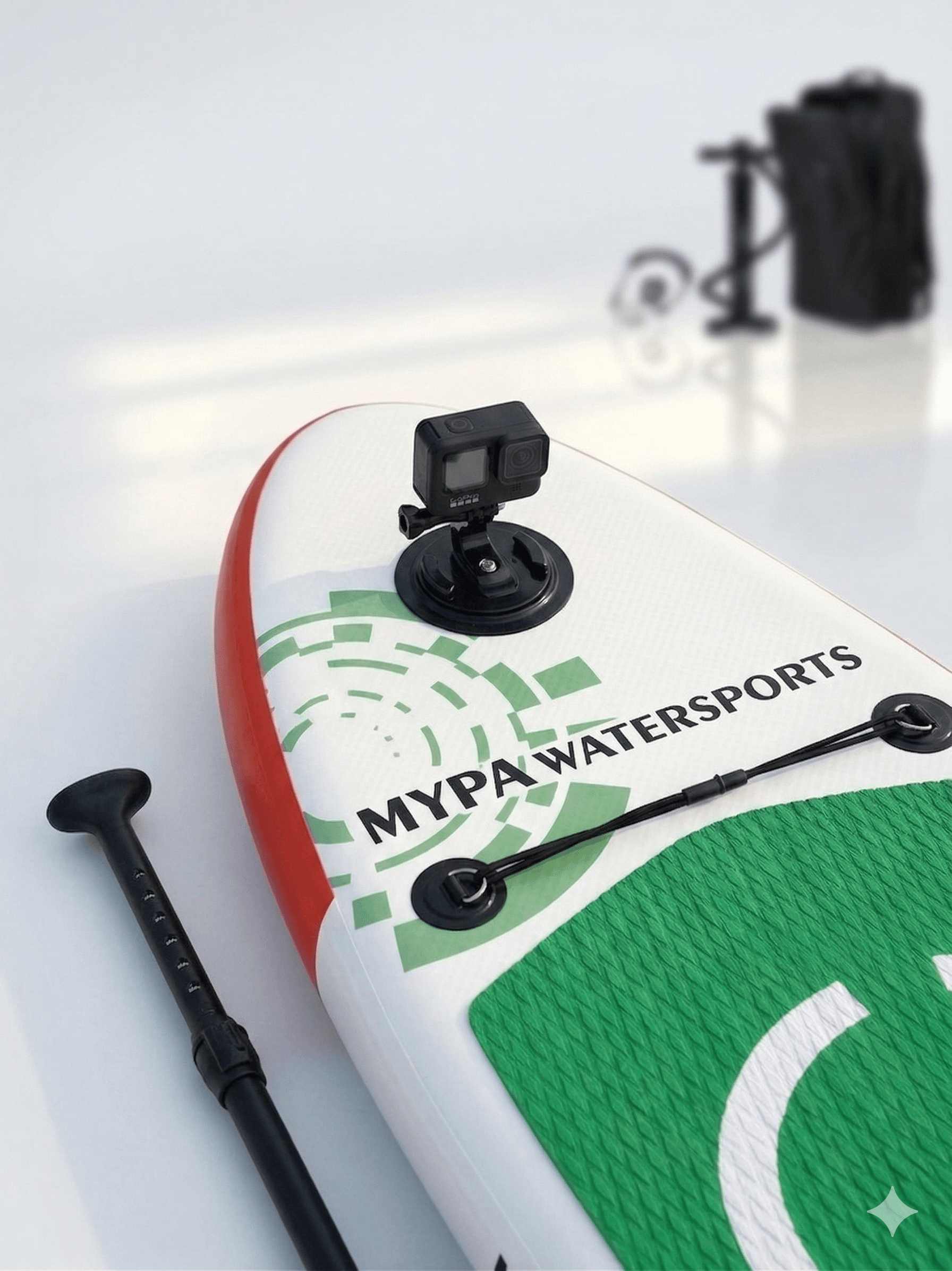 Φουσκωτή Σανίδα SUP MYPA Watersports"Green & Orange Karma"10’6″ (320cm) Complete Kit Βάση Camera. - Image 5