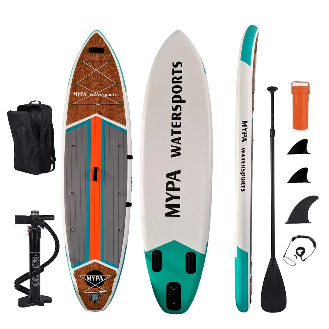 Φουσκωτή Σανίδα SUP MYPA Watersports”Teak Wood & Azure Teal”Complete Kit 10’0″(305cm)